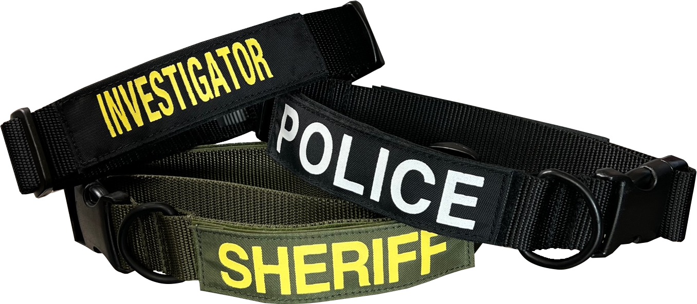 Three belts with 'Investigator', 'Police', and 'Sheriff' text on a white background